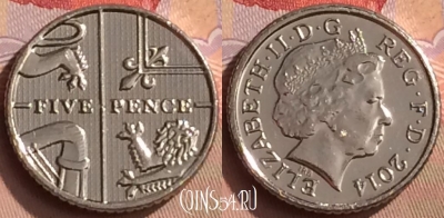 Великобритания 5 пенсов 2014 года, KM# 1109d, 449-109
