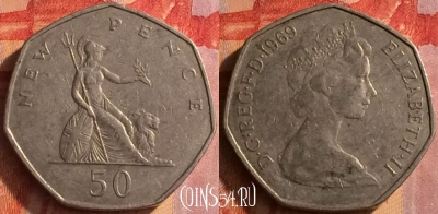 Великобритания 50 новых пенсов 1969 г., KM# 913, 151o-070