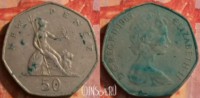 Великобритания 50 новых пенсов 1969 г., KM# 913, 152o-092