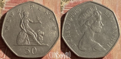 Великобритания 50 пенсов 1969 года, KM# 913, 158p-025