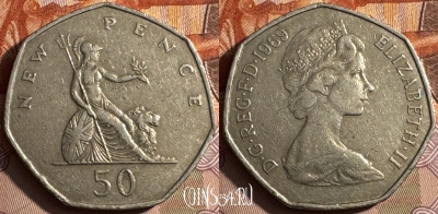 Великобритания 50 новых пенсов 1969 г., KM# 913, 236s-001