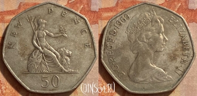 Великобритания 50 пенсов 1969 г., KM# 913, 308q-109