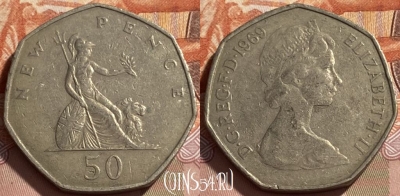 Великобритания 50 пенсов 1969 г., KM# 913, 495р-004 ♛