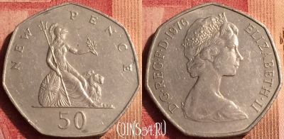 Великобритания 50 пенсов 1976 года, KM# 913, 392o-096