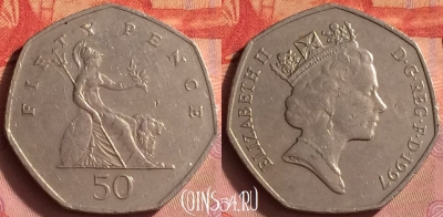 Великобритания 50 пенсов 1997 года, KM# 940.2, 428o-104
