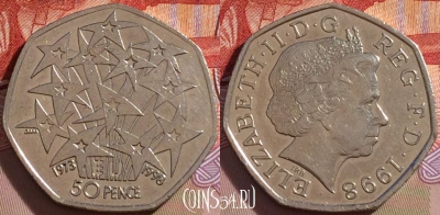 Великобритания 50 пенсов 1998 года, KM# 992, 095b-062