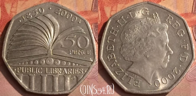 Великобритания 50 пенсов 2000 года, KM# 1004, 288o-074
