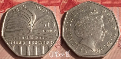 Великобритания 50 пенсов 2000 года, KM# 1004, 306o-107