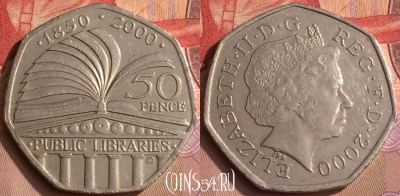 Великобритания 50 пенсов 2000 года, KM# 1004, 448-106