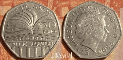 Великобритания 50 пенсов 2000 года, KM# 1004, 462q-603 ♛