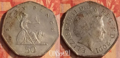 Великобритания 50 пенсов 2001 года, KM# 991, 173o-140