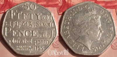Великобритания 50 пенсов 2005 года, KM# 1050, 304o-094