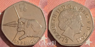 Великобритания 50 пенсов 2011 года, KM# 1167, 047h-014