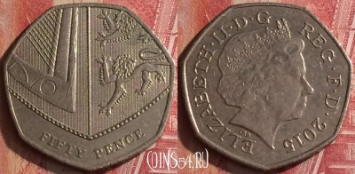 Великобритания 50 пенсов 2015 года, KM# 1112, 455o-008