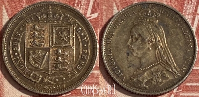 Великобритания 6 пенсов 1887 г., Ag, KM# 759, 198r-081 ♛