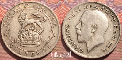 Великобритания 6 пенсов 1920 года, Ag, KM# 815, 244-061