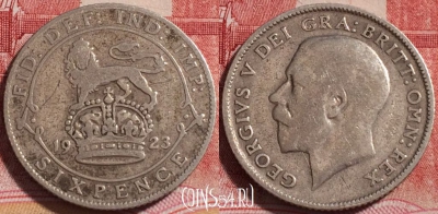 Великобритания 6 пенсов 1923 года, Ag, KM# 815a, 255-093