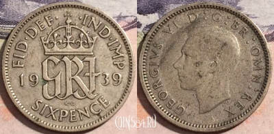 Великобритания 6 пенсов 1939 года, Ag, KM# 852, a068-034