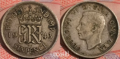 Великобритания 6 пенсов 1943 года, Ag, KM# 852, a119-041