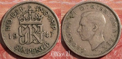 Великобритания 6 пенсов 1947 года, KM# 862, 167-025