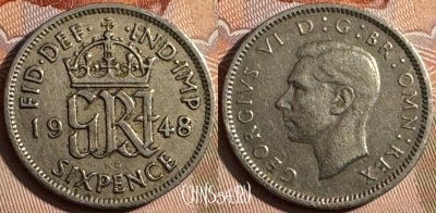 Великобритания 6 пенсов 1948 года, KM# 862, 250s-075