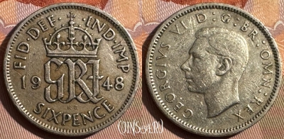 Великобритания 6 пенсов 1948 года, KM# 862, 373s-058