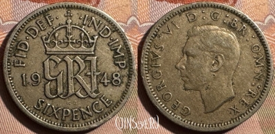 Великобритания 6 пенсов 1948 года, KM# 862, 401s-039