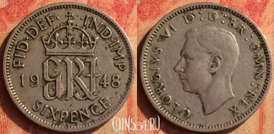 Великобритания 6 пенсов 1948 года, KM# 862, 444o-103