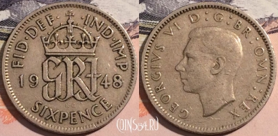 Великобритания 6 пенсов 1948 года, KM# 862, a141-106