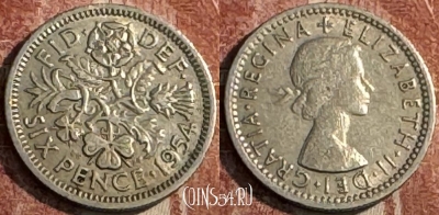 Великобритания 6 пенсов 1954 года, KM# 903, 111s-139
