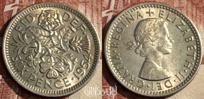 Великобритания 6 пенсов 1954 года, KM# 903, 116s-023