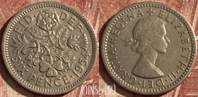 Великобритания 6 пенсов 1954 года, KM# 903, 118q-140 ♛