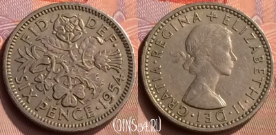 Великобритания 6 пенсов 1954 года, KM# 903, 418-091