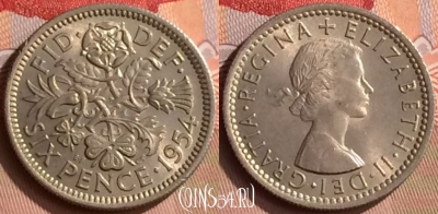 Великобритания 6 пенсов 1954 года, KM# 903, 420-121