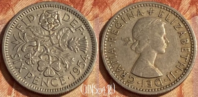 Великобритания 6 пенсов 1954 года, KM# 903, 462r-223