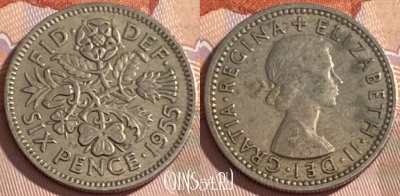 Великобритания 6 пенсов 1955 года, KM# 903, 385r-034