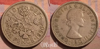 Великобритания 6 пенсов 1956 года, KM# 903, 172a-043