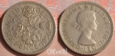 Великобритания 6 пенсов 1956 года, KM# 903, 307o-060