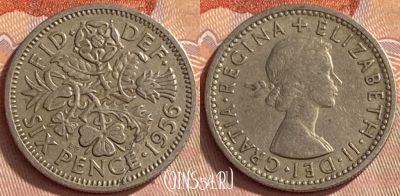 Великобритания 6 пенсов 1956 года, KM# 903, 420o-120