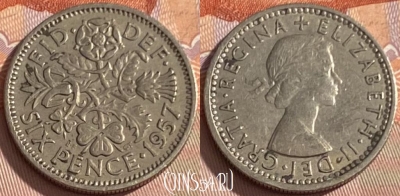 Великобритания 6 пенсов 1957 года, KM# 903, 344p-094