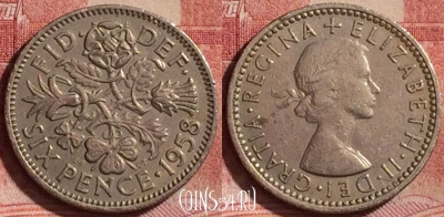 Великобритания 6 пенсов 1958 года, KM# 903, 331k-072