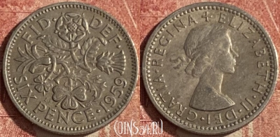 Великобритания 6 пенсов 1959 года, KM# 903, 047p-086