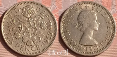 Великобритания 6 пенсов 1959 года, KM# 903, 307o-099