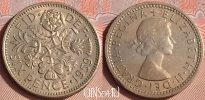 Великобритания 6 пенсов 1959 года, KM# 903, 308o-007