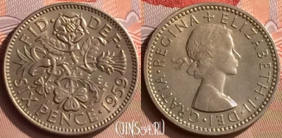 Великобритания 6 пенсов 1959 года, KM# 903, 420-142