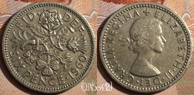 Великобритания 6 пенсов 1960 года, KM# 903, 251s-125