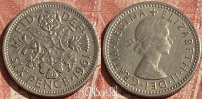 Великобритания 6 пенсов 1961 года, KM# 903, 271p-135
