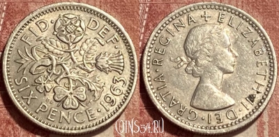 Великобритания 6 пенсов 1963 года, KM# 903, 394q-056