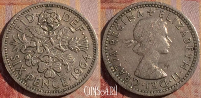 Великобритания 6 пенсов 1964 года, KM# 903, 163a-134