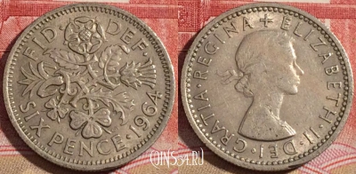 Великобритания 6 пенсов 1964 года, KM# 903, 220-045
